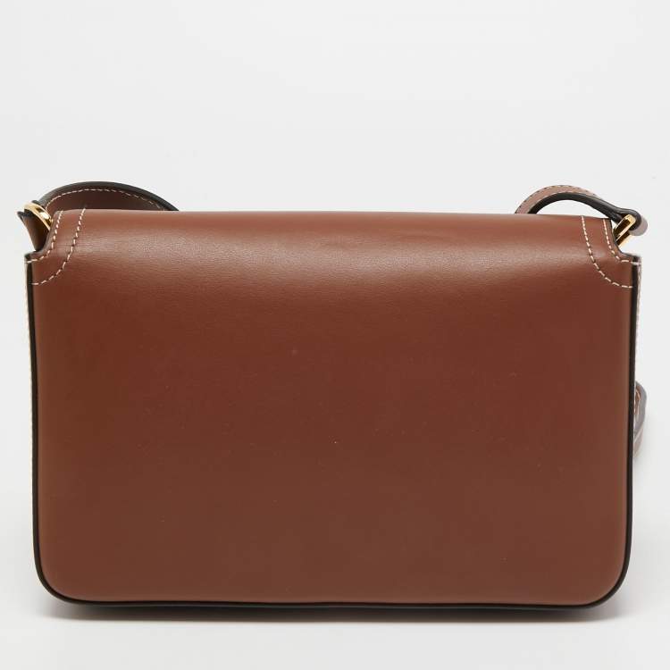 Pre Owned Burberry Tan Leather Hampshire Crossbody Bag