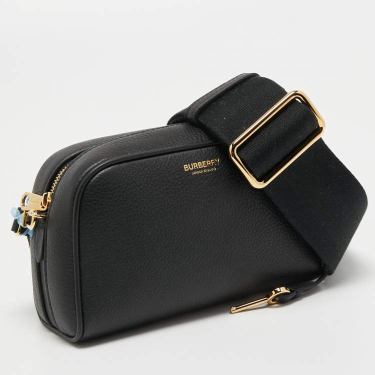 Pre Owned Burberry Black Leather Small Cube Zip Crossbody Bag