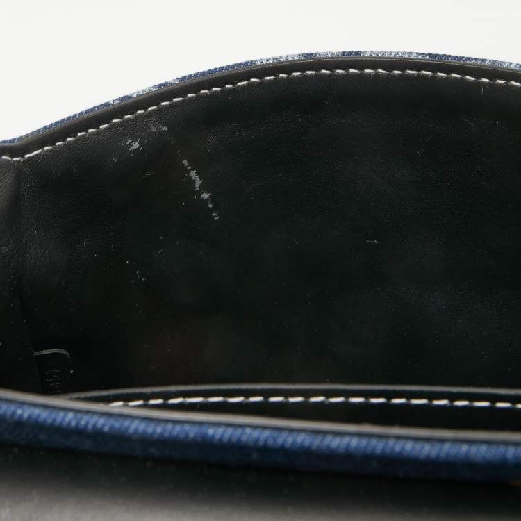 Pre Owned Burberry Blue/Black Denim And Leather Medium Note Logo Print Crossbody Bag