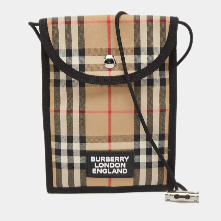 Pre Owned Burberry Beige/Black Vintage Check Phone Crossbody Bag