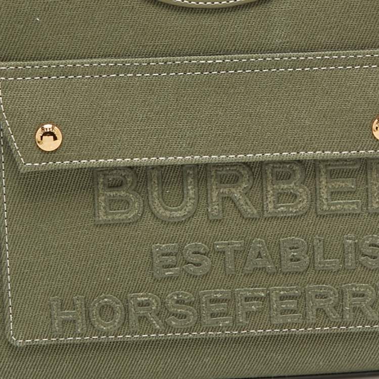 Pre Owned Burberry Olive Green Canvas and Leather Mini Pocket Bag