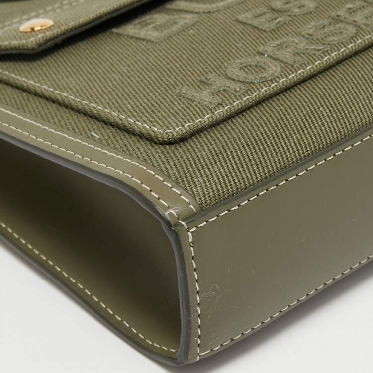 Pre Owned Burberry Olive Green Canvas and Leather Mini Pocket Bag