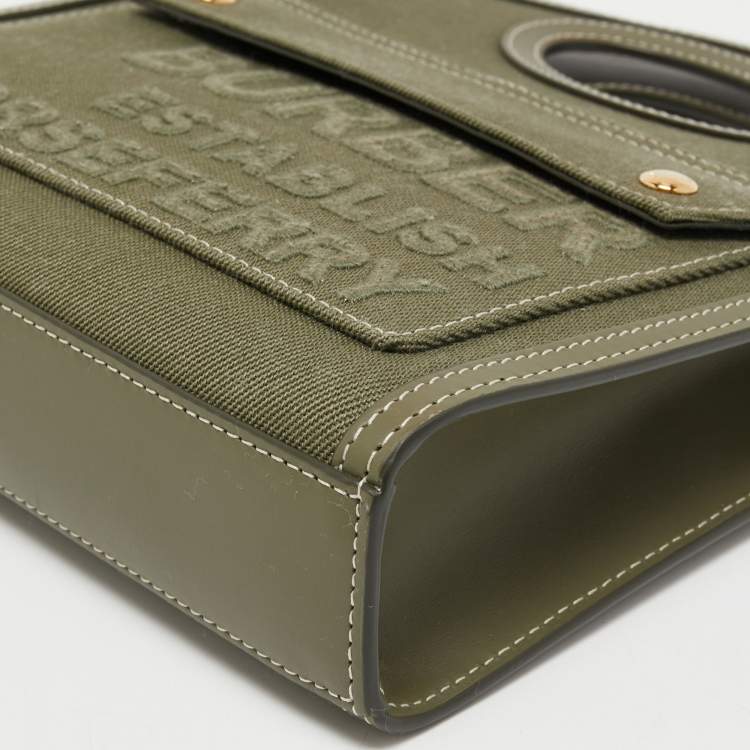 Pre Owned Burberry Olive Green Canvas and Leather Mini Pocket Bag