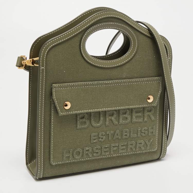 Pre Owned Burberry Olive Green Canvas and Leather Mini Pocket Bag