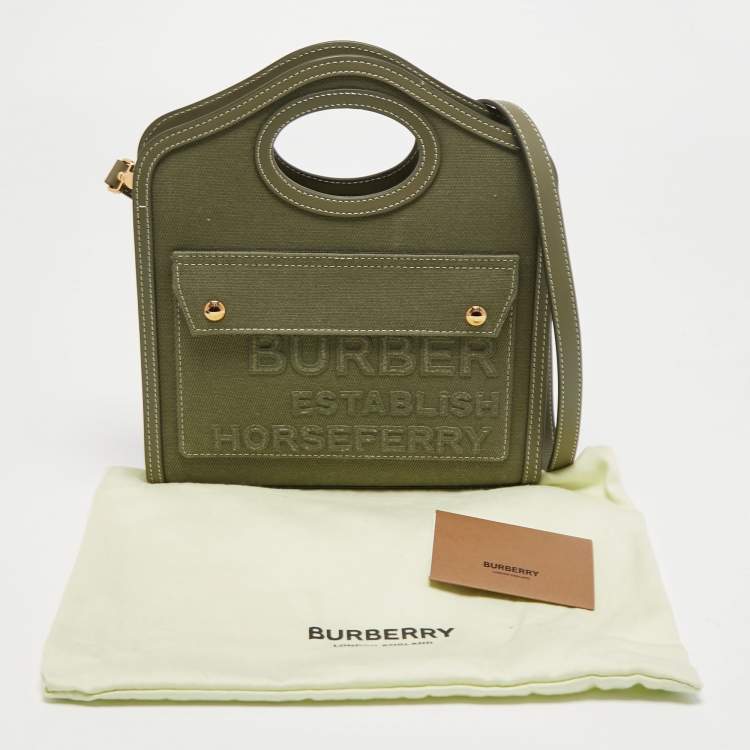 Pre Owned Burberry Olive Green Canvas and Leather Mini Pocket Bag