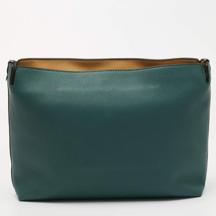 Pre Owned Burberry Black/Green Leather Large Zip Clutch