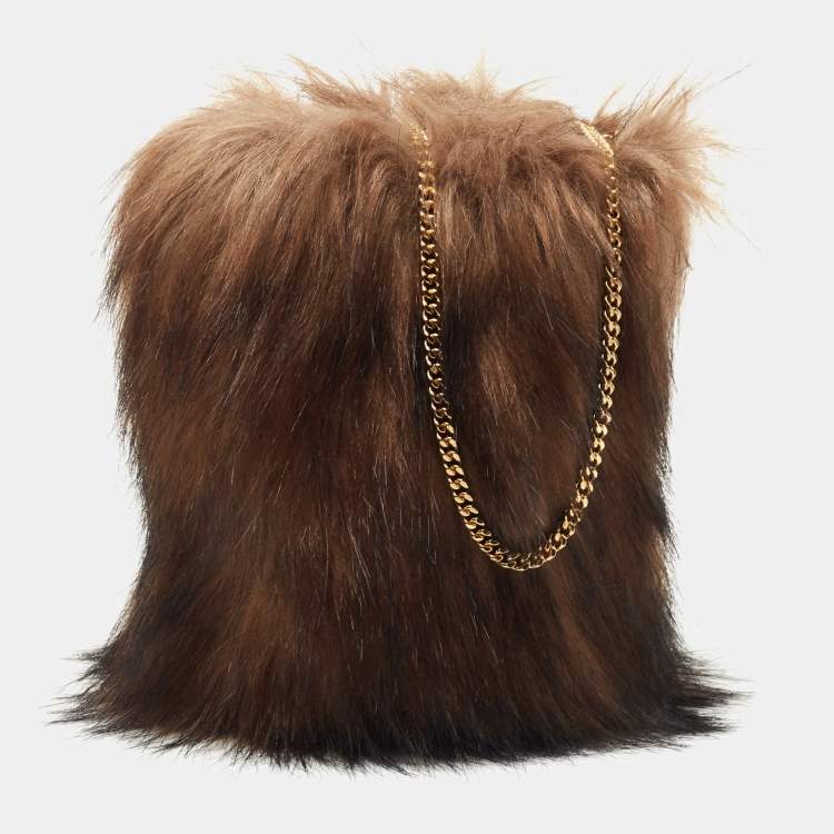Pre Owned Burberry Brown Faux Fur Micro Lola Shoulder Bag