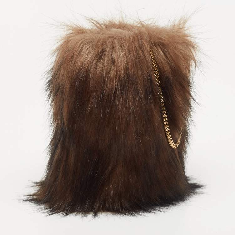 Pre Owned Burberry Brown Faux Fur Micro Lola Shoulder Bag
