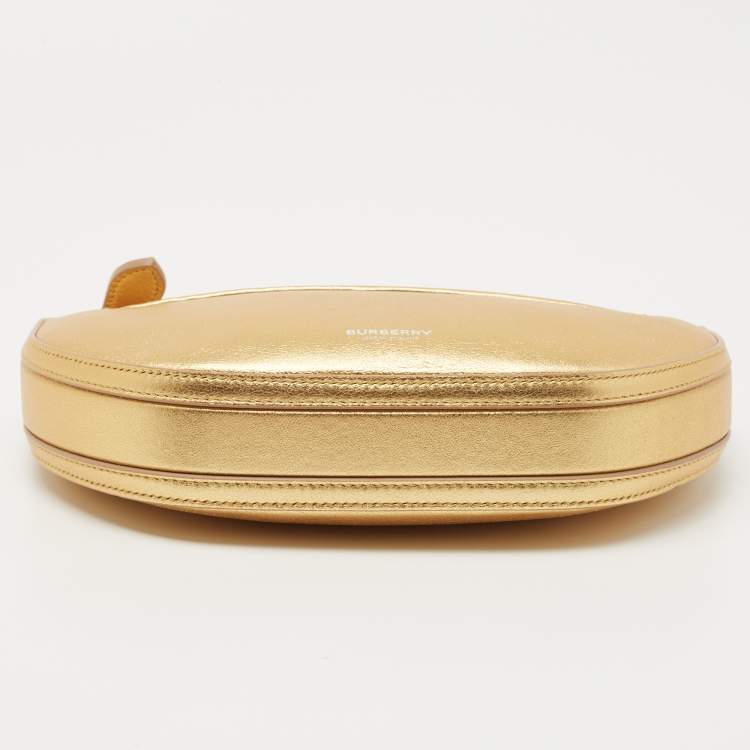 Pre Owned Burberry Metallic Gold Leather Mini Olympia Zip Chain Bag