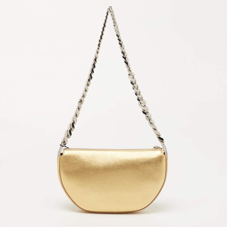 Pre Owned Burberry Metallic Gold Leather Mini Olympia Zip Chain Bag