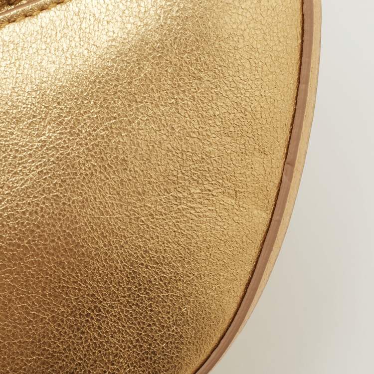 Pre Owned Burberry Metallic Gold Leather Mini Olympia Zip Chain Bag