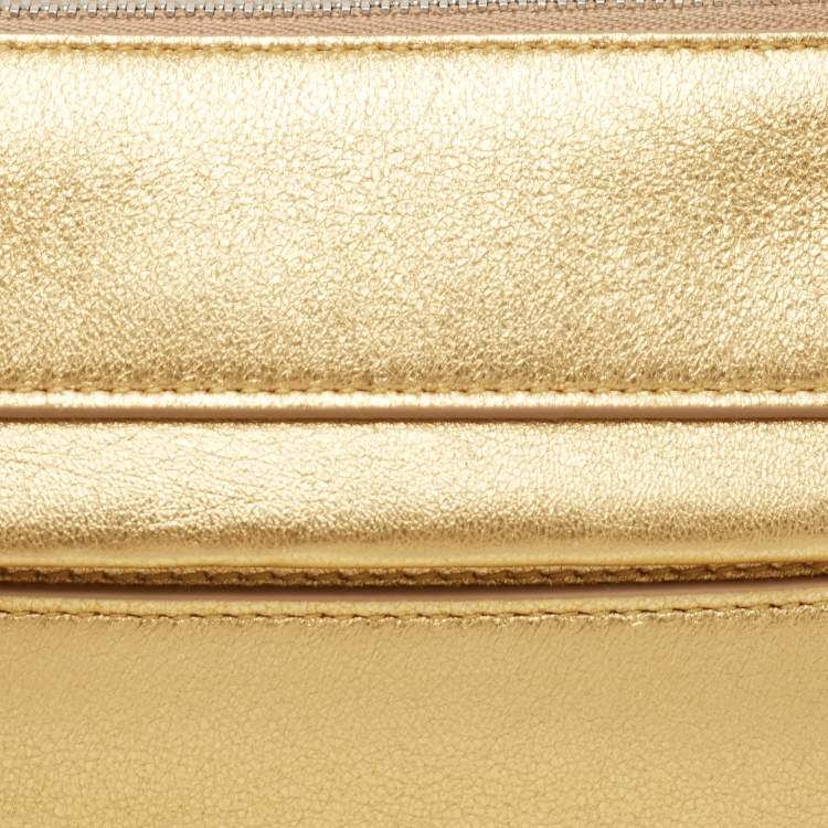 Pre Owned Burberry Metallic Gold Leather Mini Olympia Zip Chain Bag