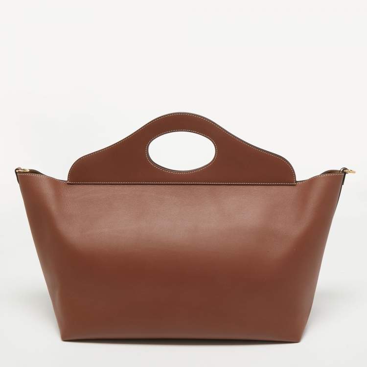 Pre Owned Burberry Tan Leather Medium Soft Pocket Tote