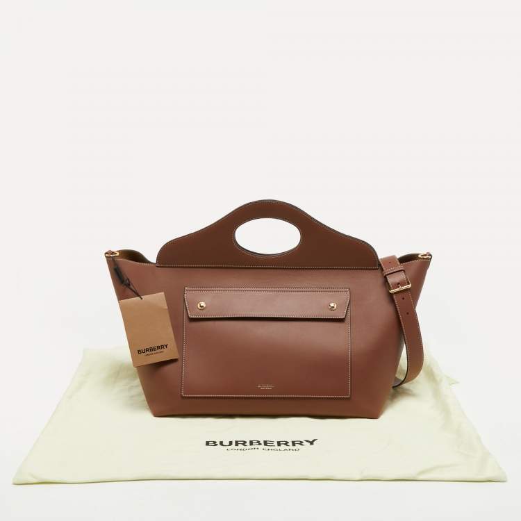 Pre Owned Burberry Tan Leather Medium Soft Pocket Tote