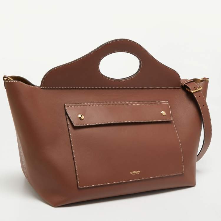 Pre Owned Burberry Tan Leather Medium Soft Pocket Tote