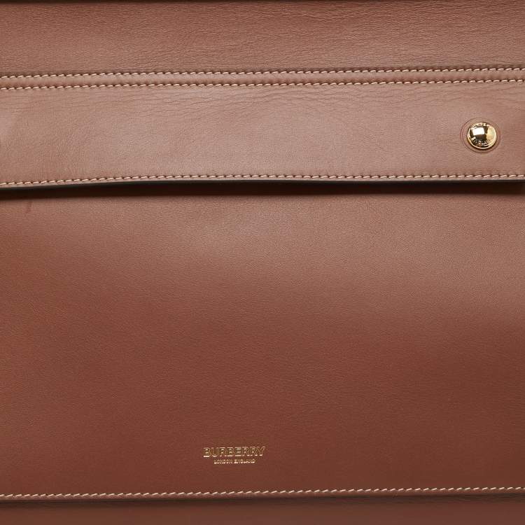 Pre Owned Burberry Tan Leather Medium Soft Pocket Tote