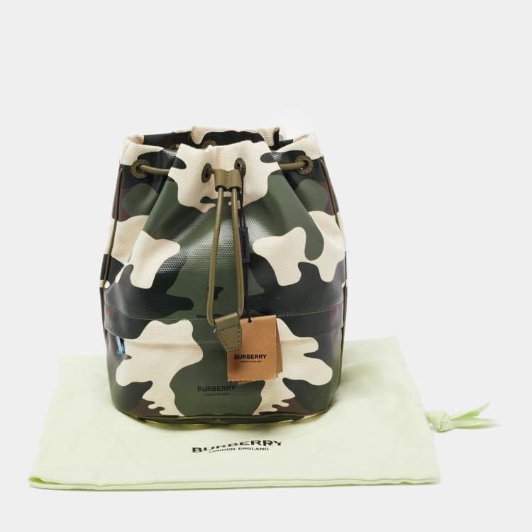 Pre Owned Burberry Green Camouflage Coated and Canvas Phoebe Drawstring Pouch