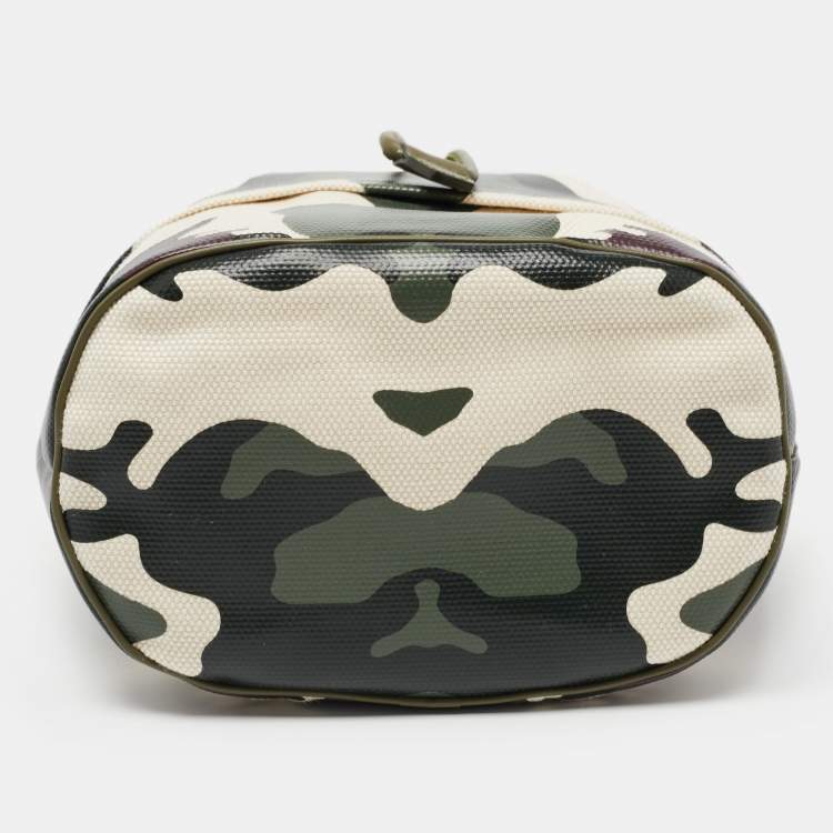 Pre Owned Burberry Green Camouflage Coated and Canvas Phoebe Drawstring Pouch