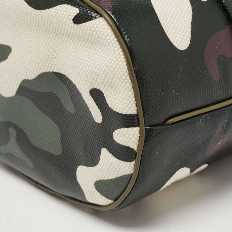Pre Owned Burberry Green Camouflage Coated and Canvas Phoebe Drawstring Pouch