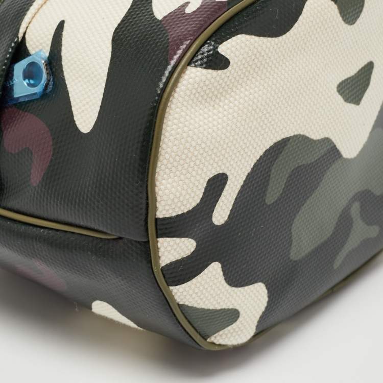 Pre Owned Burberry Green Camouflage Coated and Canvas Phoebe Drawstring Pouch