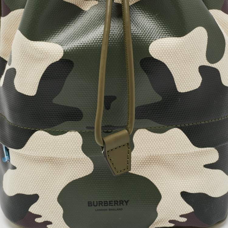 Pre Owned Burberry Green Camouflage Coated and Canvas Phoebe Drawstring Pouch