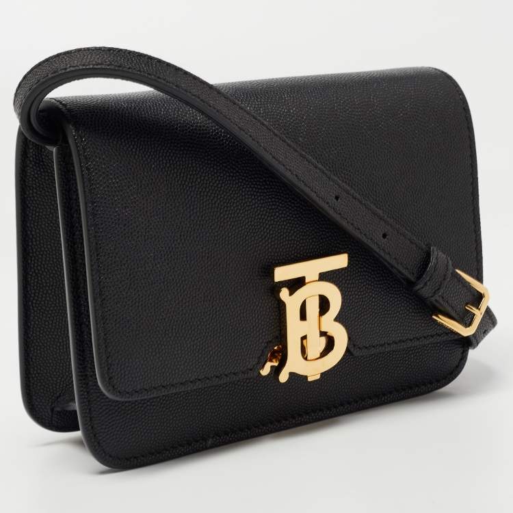 Pre Owned Burberry Black Leather Mini TB Shoulder Bag