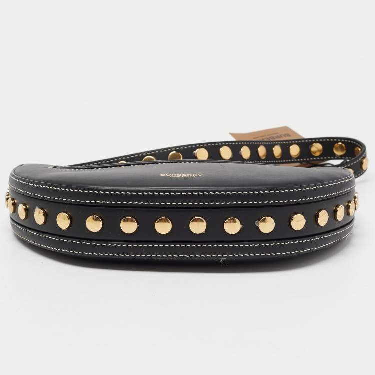 Pre Owned Burberry Black Studded Leather Mini Olympia Zip Shoulder Bag