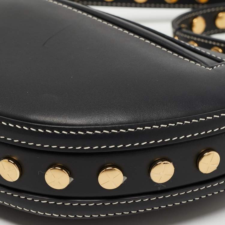 Pre Owned Burberry Black Studded Leather Mini Olympia Zip Shoulder Bag