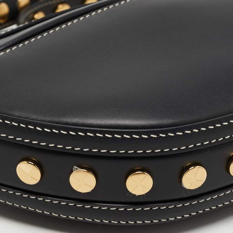 Pre Owned Burberry Black Studded Leather Mini Olympia Zip Shoulder Bag