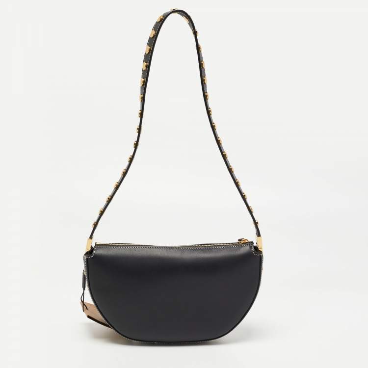 Pre Owned Burberry Black Studded Leather Mini Olympia Zip Shoulder Bag