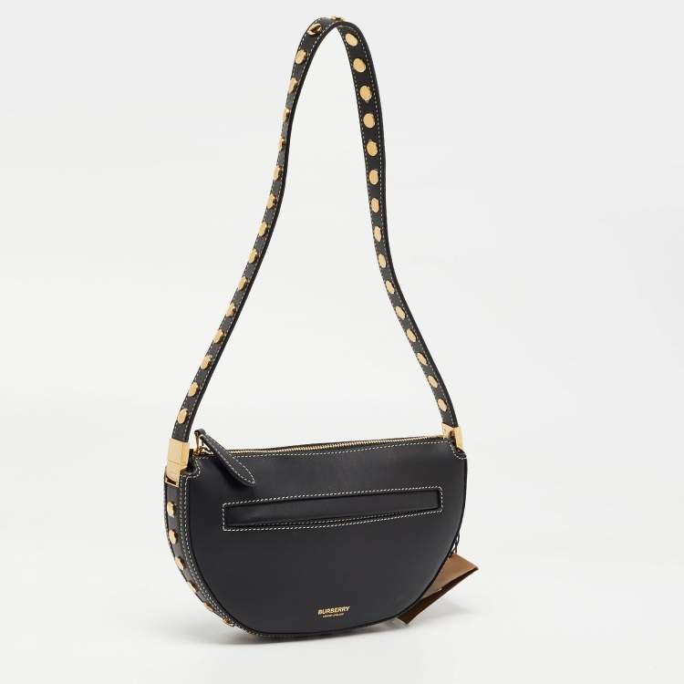 Pre Owned Burberry Black Studded Leather Mini Olympia Zip Shoulder Bag