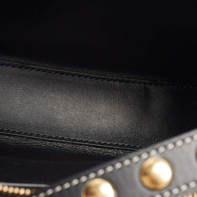 Pre Owned Burberry Black Studded Leather Mini Olympia Zip Shoulder Bag