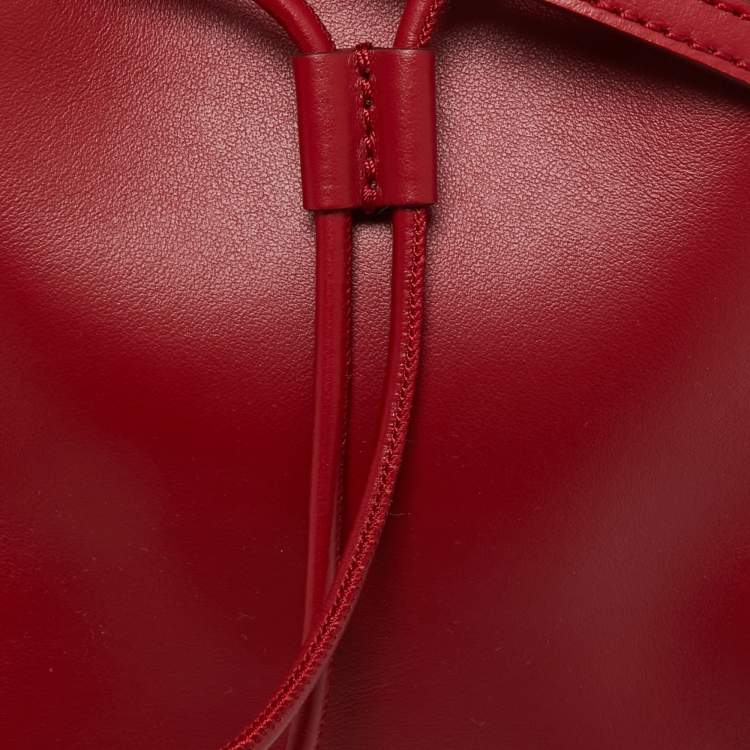 Pre Owned Burberry Red Leather Peony Drawstring Bucket Bag