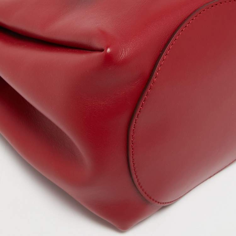 Pre Owned Burberry Red Leather Peony Drawstring Bucket Bag