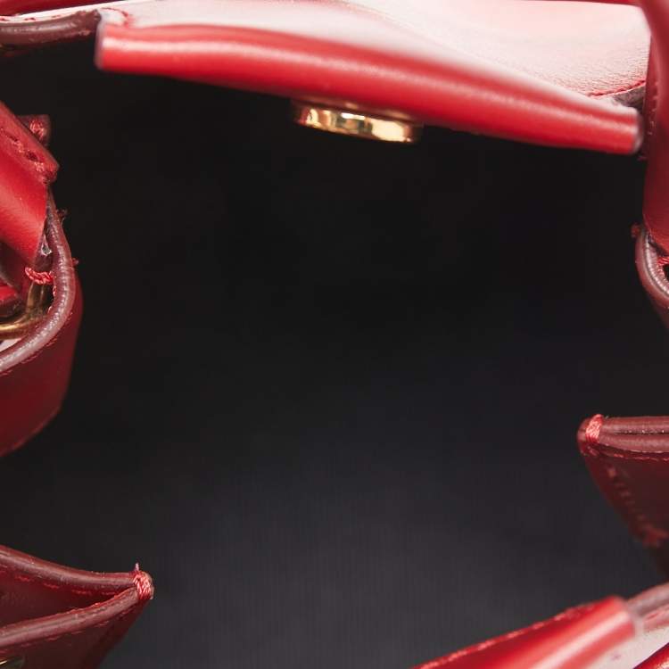 Pre Owned Burberry Red Leather Peony Drawstring Bucket Bag