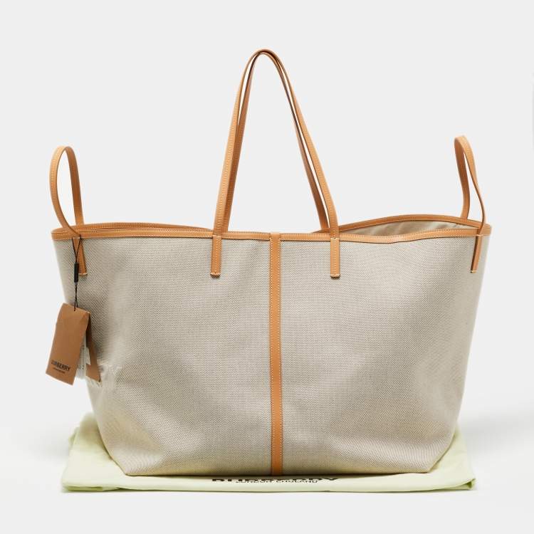 Pre Owned Burberry Beige Canvas and Leather XL Beach Tote