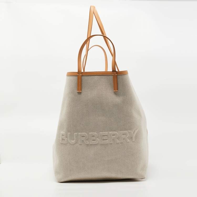 Pre Owned Burberry Beige Canvas and Leather XL Beach Tote