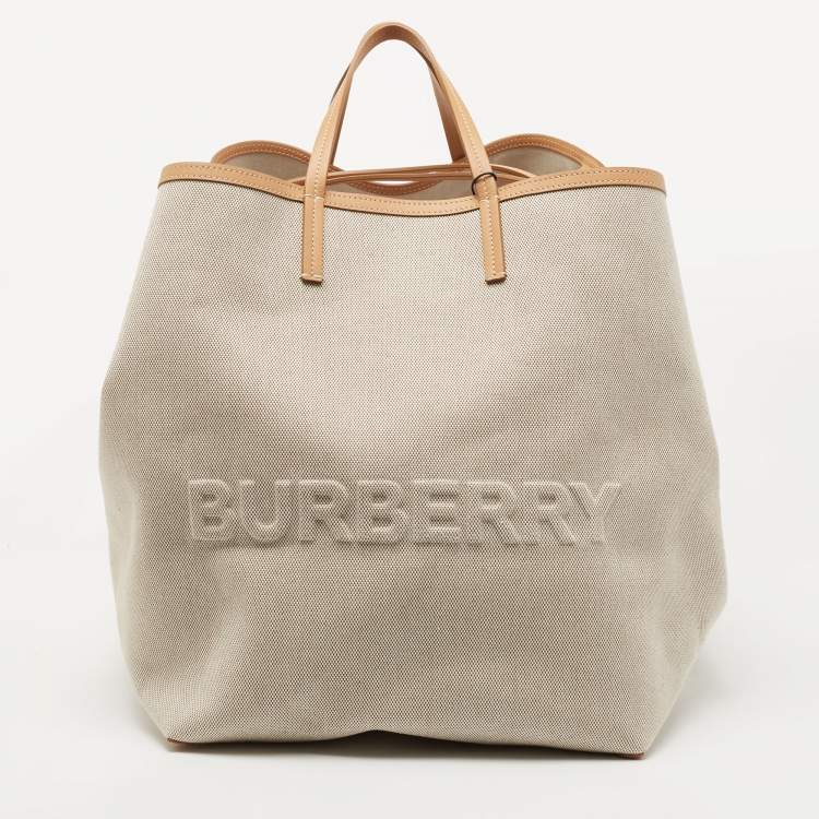 Pre Owned Burberry Beige Canvas and Leather XL Beach Tote