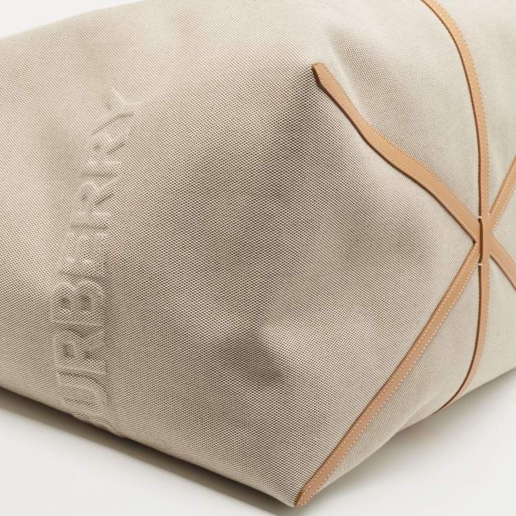 Pre Owned Burberry Beige Canvas and Leather XL Beach Tote
