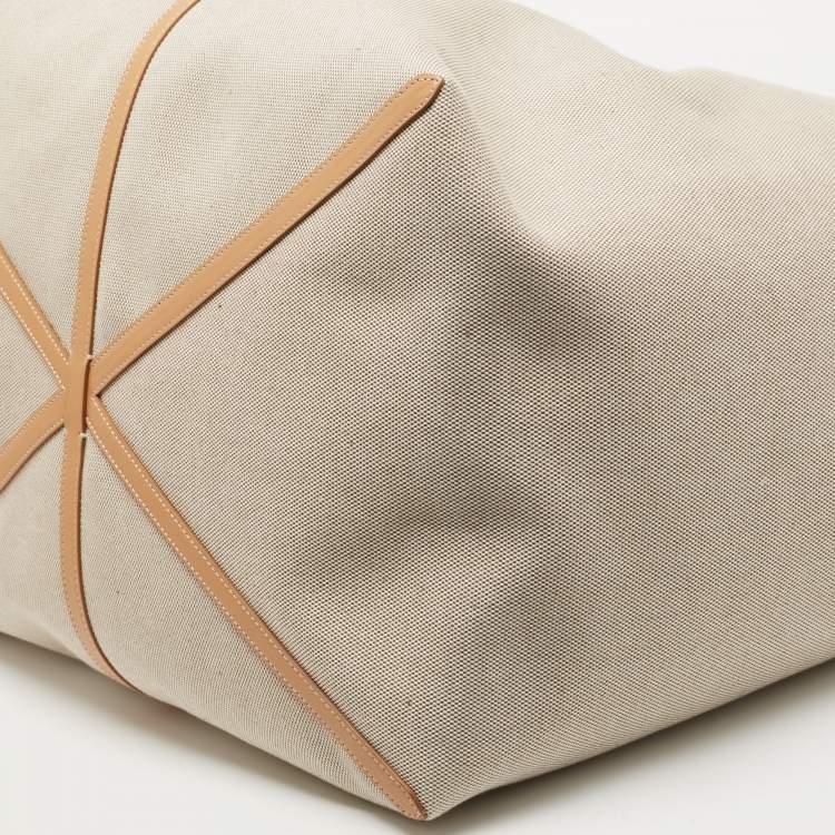 Pre Owned Burberry Beige Canvas and Leather XL Beach Tote