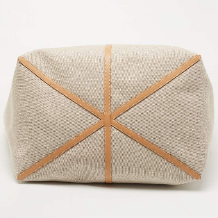 Pre Owned Burberry Beige Canvas and Leather XL Beach Tote