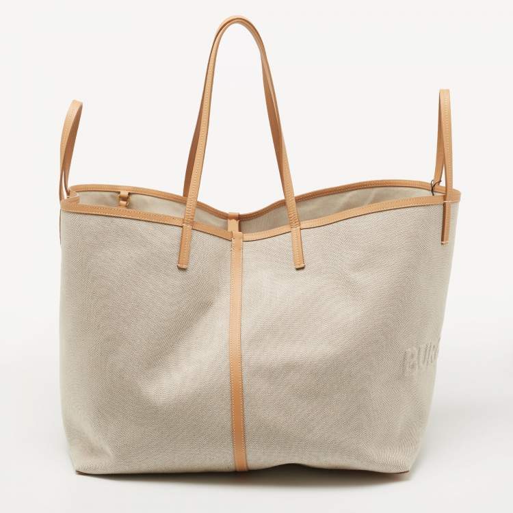 Pre Owned Burberry Beige Canvas and Leather XL Beach Tote