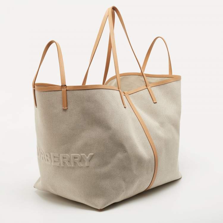 Pre Owned Burberry Beige Canvas and Leather XL Beach Tote