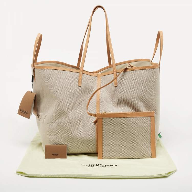 Pre Owned Burberry Beige Canvas and Leather XL Beach Tote