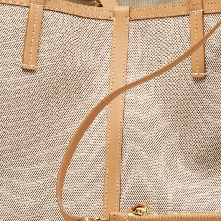 Pre Owned Burberry Beige Canvas and Leather XL Beach Tote