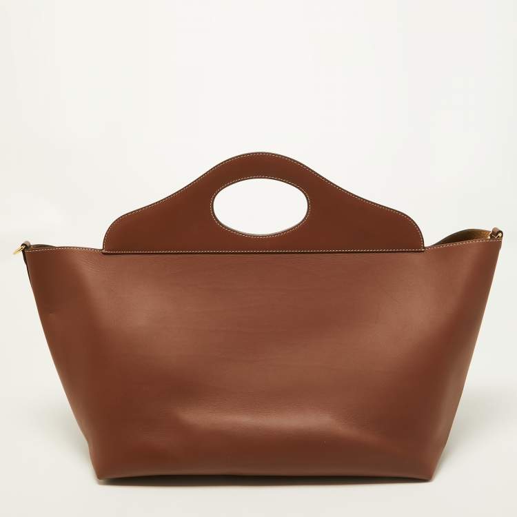 Pre Owned Burberry Tan Leather Medium Soft Pocket Tote