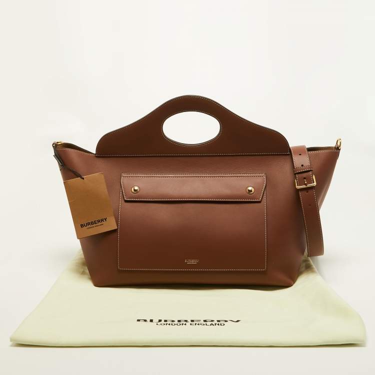 Pre Owned Burberry Tan Leather Medium Soft Pocket Tote