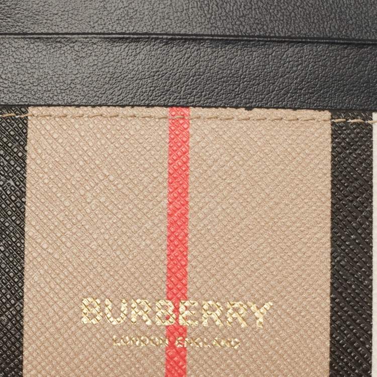 Pre Owned Burberry Beige/Black Icon Stripe Coated Canvas and Leather Card Holder
