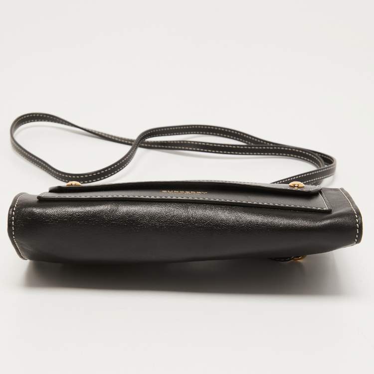 Pre Owned Burberry Black Leather Mini Pocket Strap Clutch