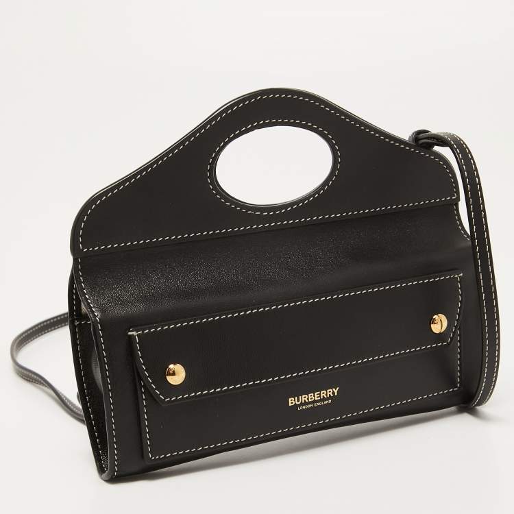 Pre Owned Burberry Black Leather Mini Pocket Strap Clutch